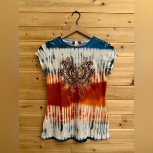 Vintage Y2K Size Small Butterfly Moth Tie Dye Retro Psychedelic Baby Tee